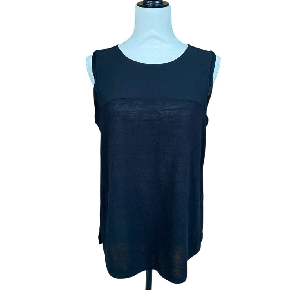 Sanctuary Black Mixed Media Sleeveless Blouse Woven Back NWT Small
